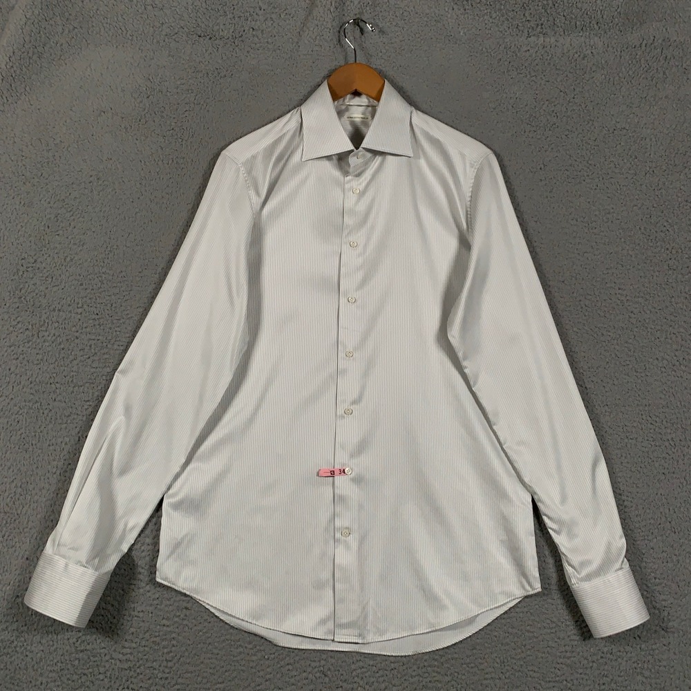 Suitsupply Traveller Dress Shirt Mens 16L Grey Striped Slim WEBA Pima Cotton L/S